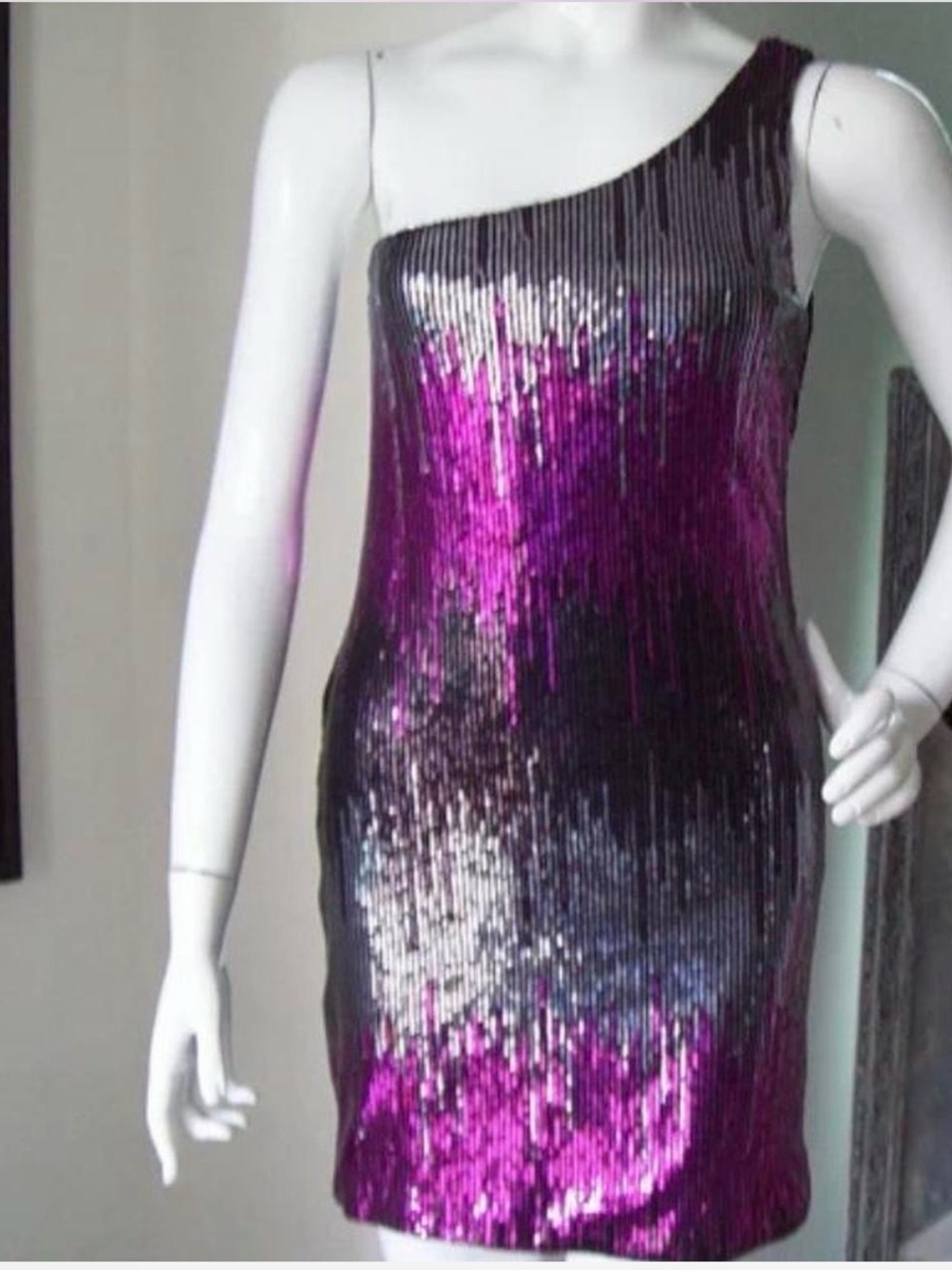 Glam hearts purple black pink sequin one shoulder y2k mini dress large new w tag